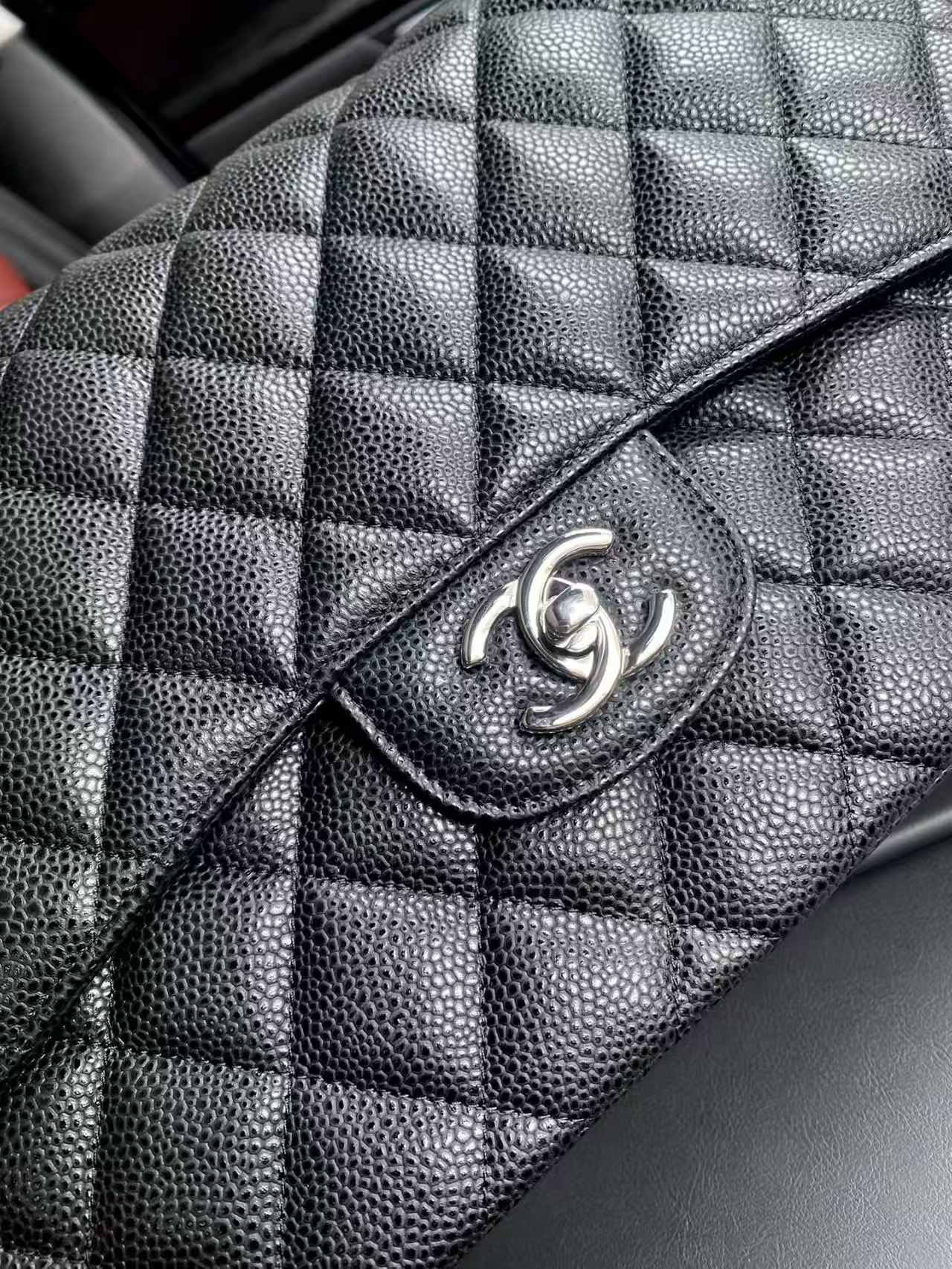 Ch**el Classic Flap Jumbo 30cm CF Black Silver 19.5x30x10cm