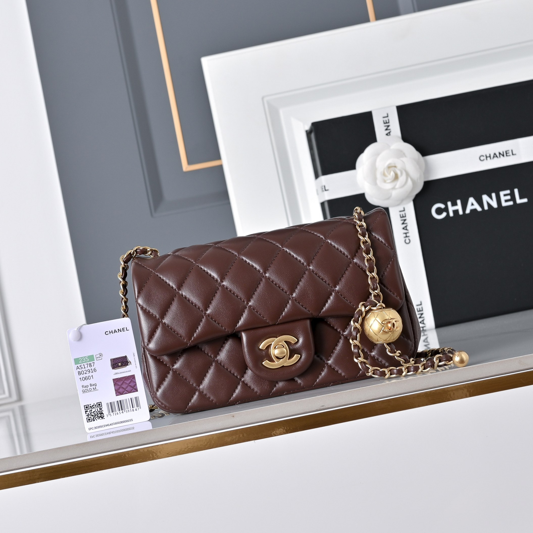 Ch**el flap bag brown as1787 20x13x7cm