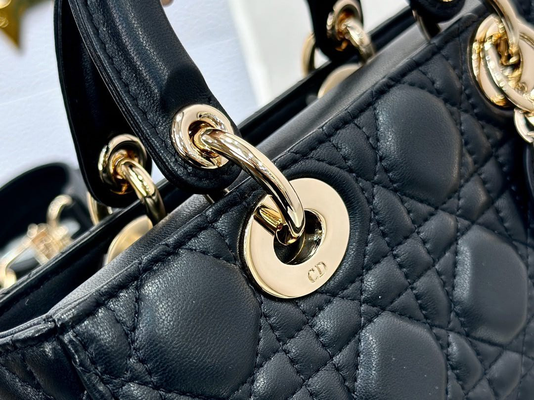 SMALL LADY D-JOY BAG Black Cannage 22 x 12 x 6 cm