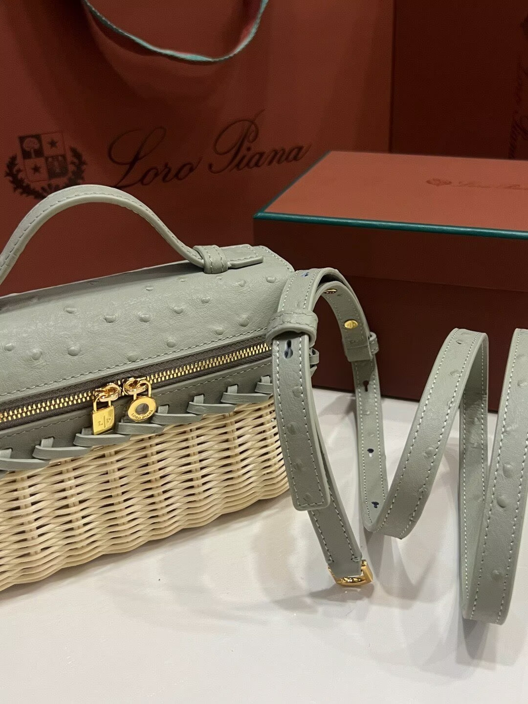 L0r0 P1ana extra pocket l19 wicker bag 19 x 11.5 x 7cm