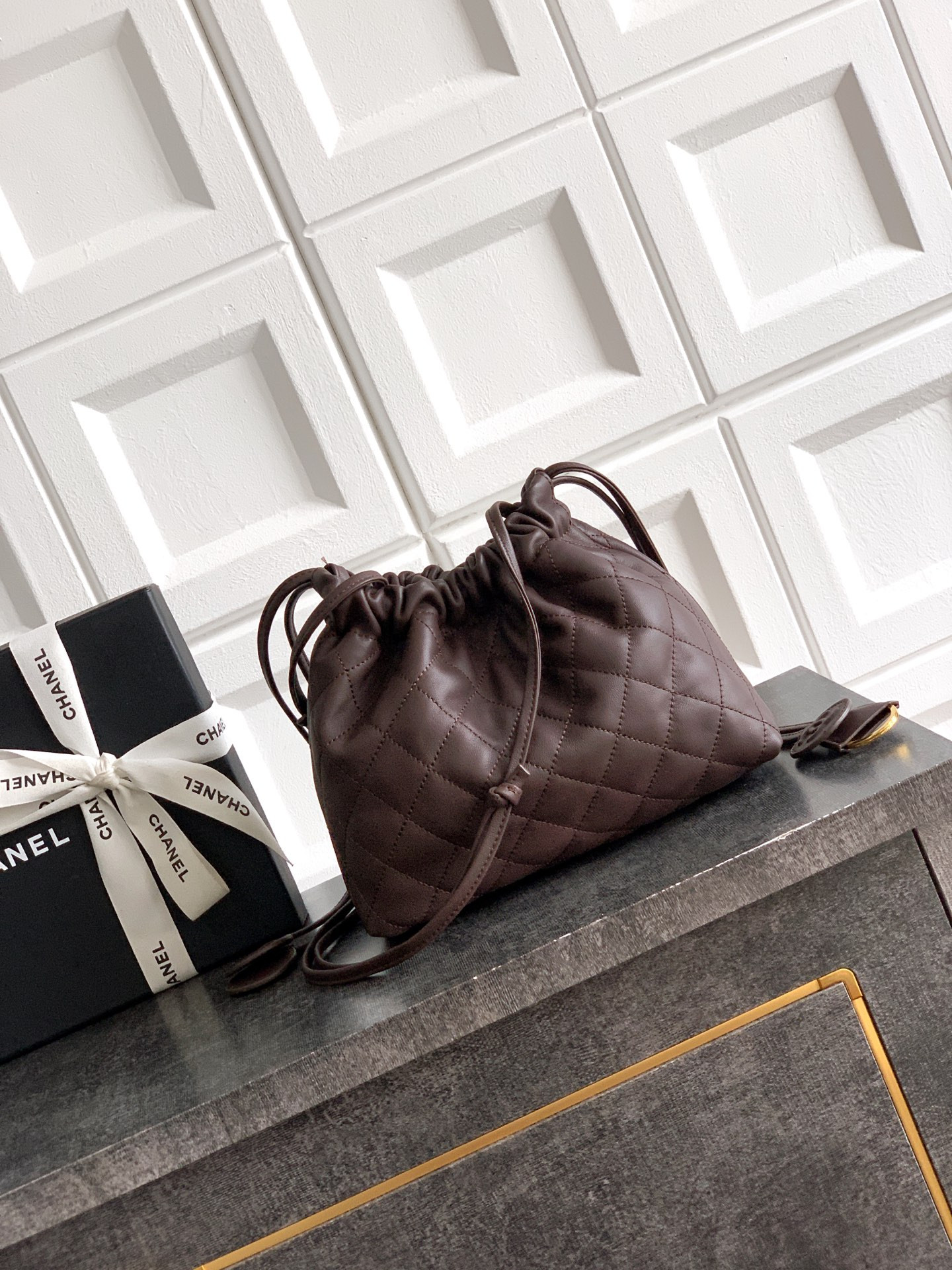 Ch**el clutch with leather strap ap5227 17x22x8cm
