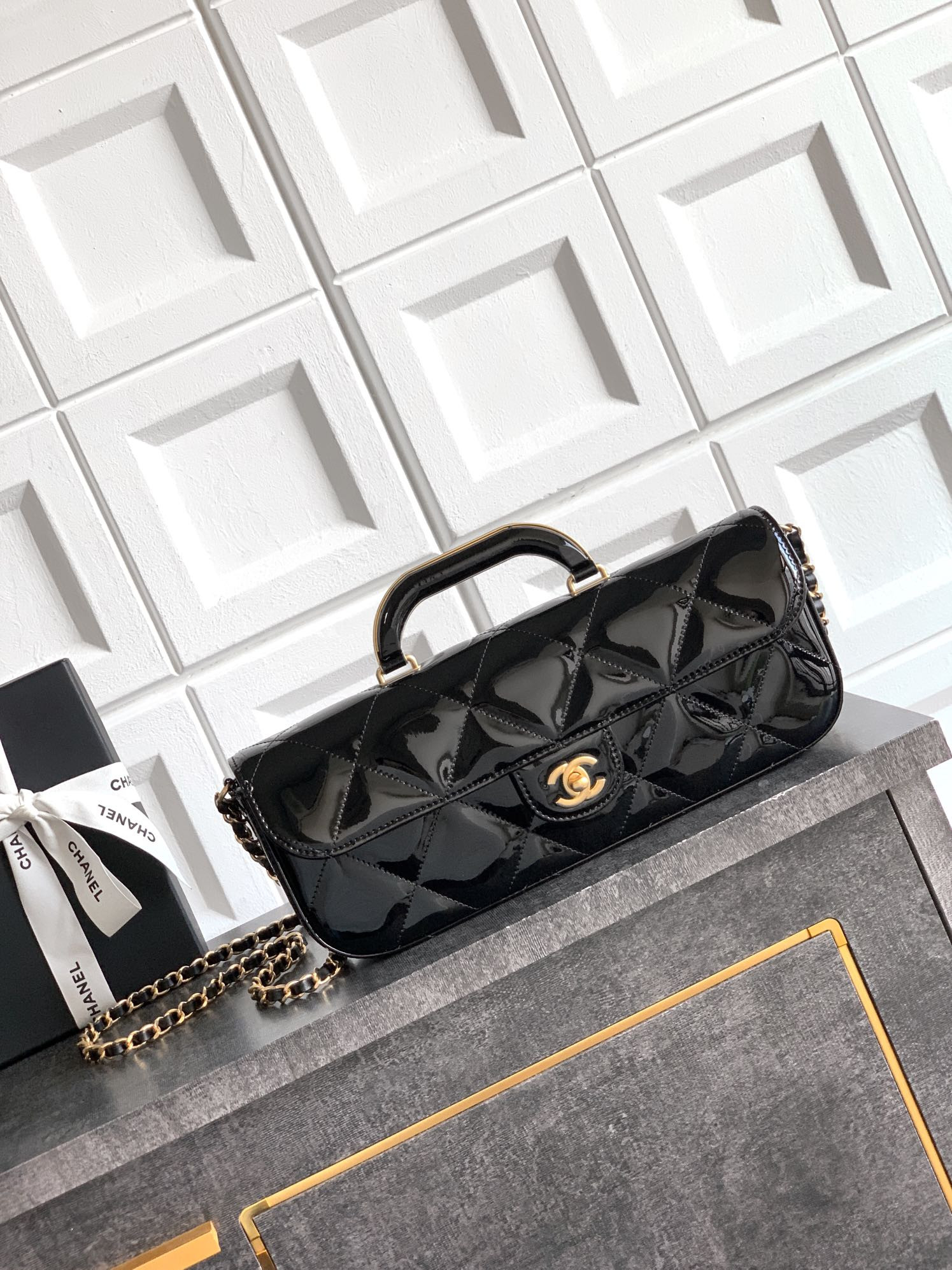 Ch**el large flap bag with top handle 12.5x30x5cm