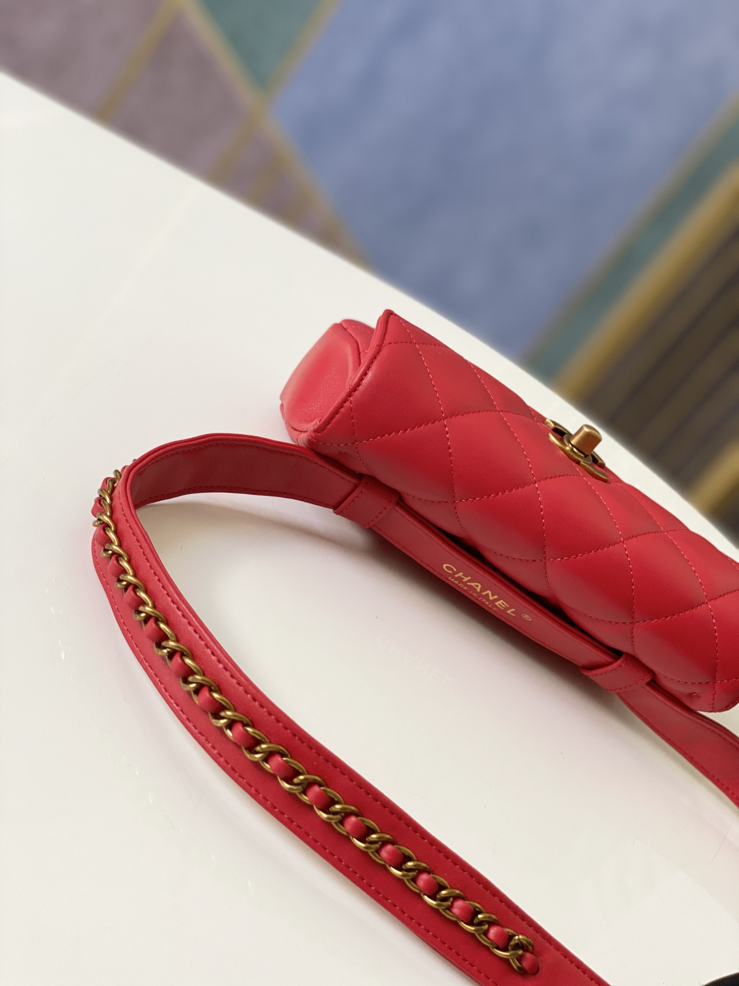 Ch**el quilted waist bag 18x12x3.5cm