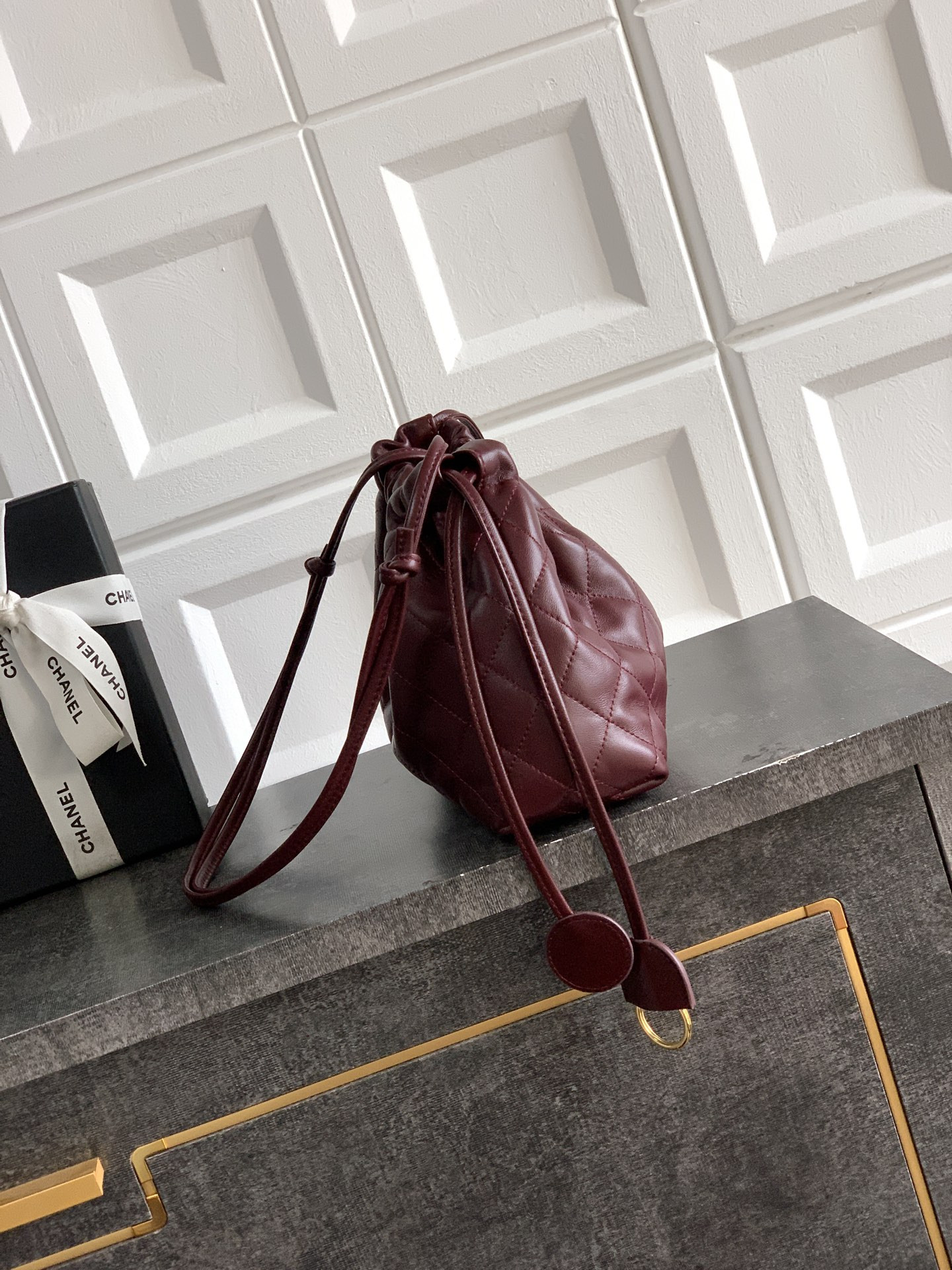 Ch**el clutch with leather strap ap5227 17x22x8cm