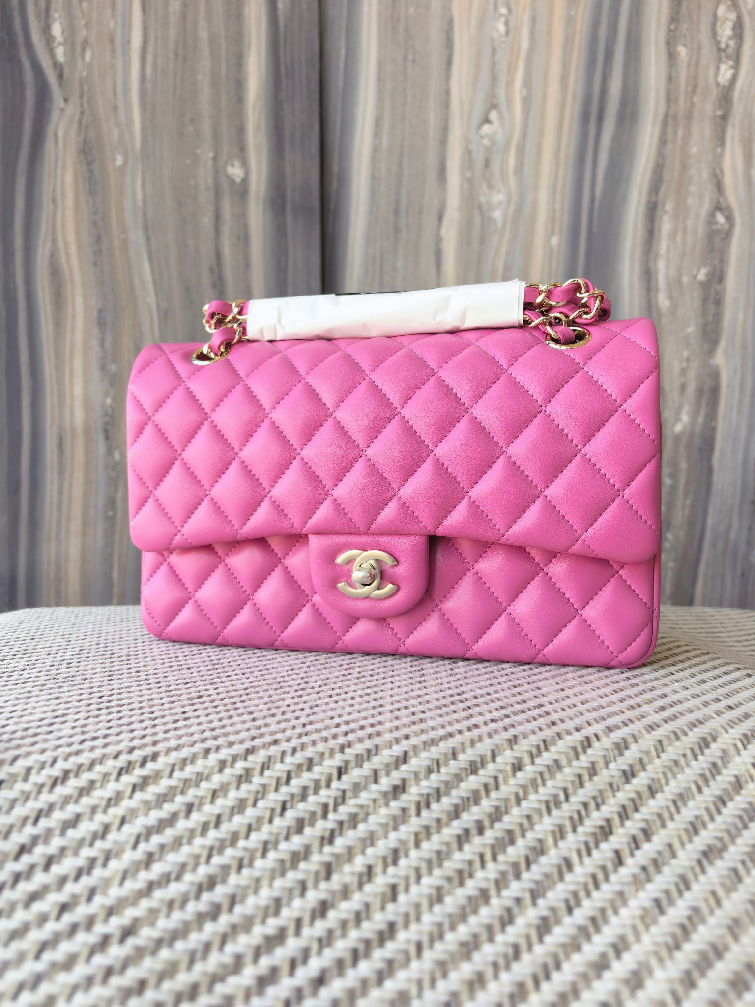 Ch**el classic flap bag rose with light gold hardware 15.5x25.5x6.5cm