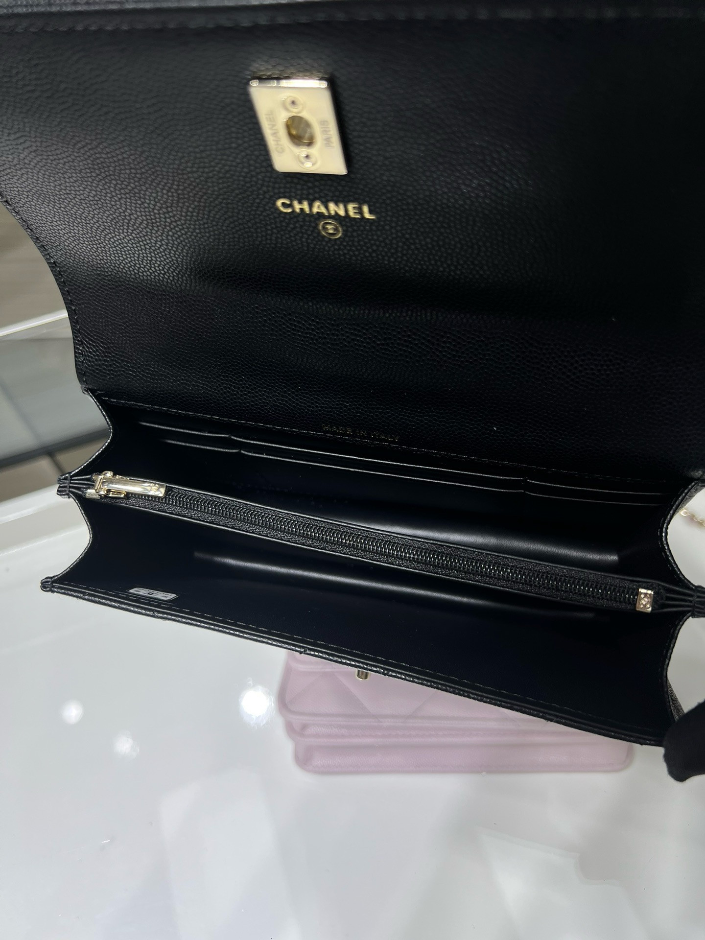 Ch**el flap bag with top handle wallet on chain 11x18.5x6cm