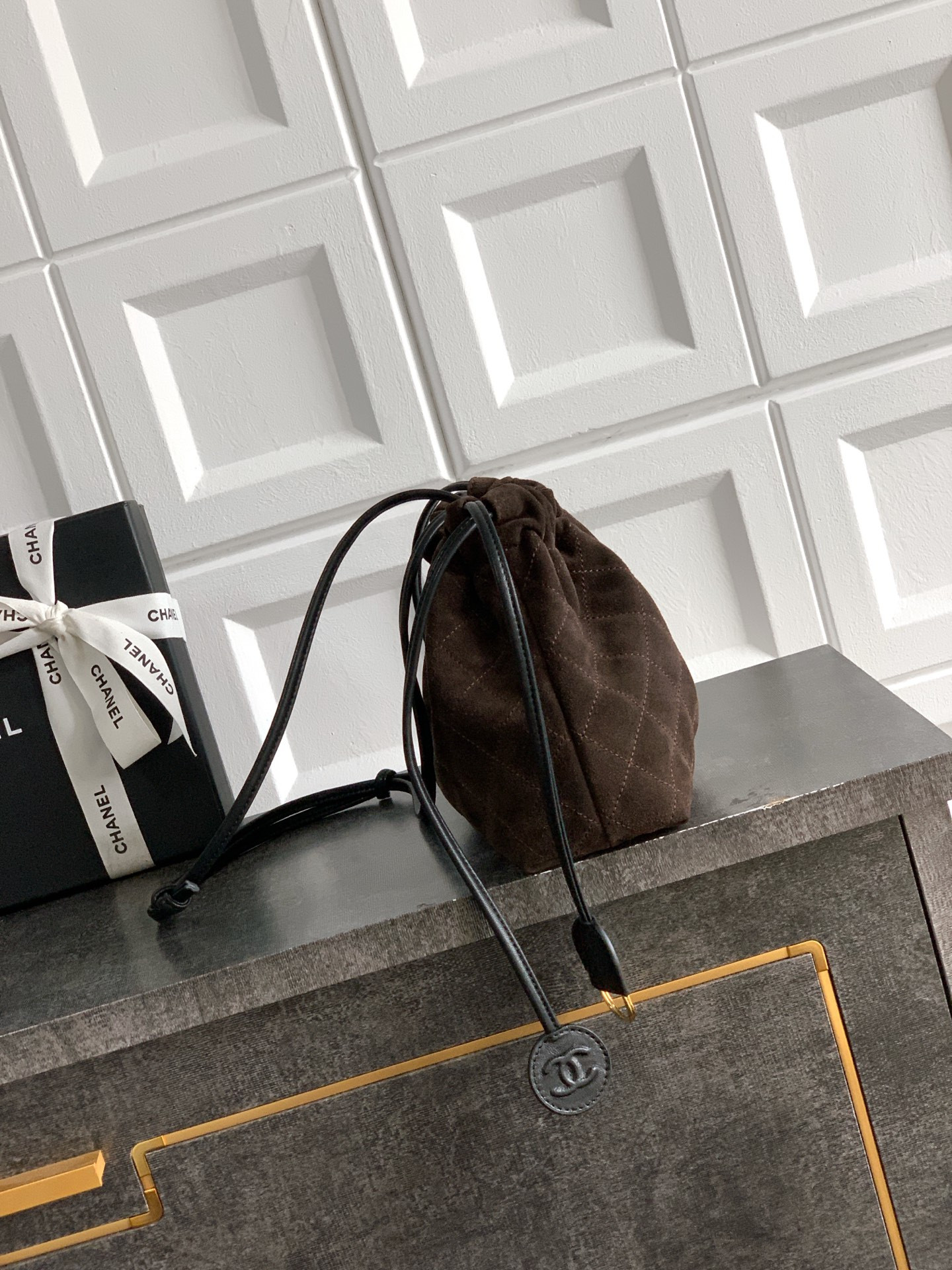 Ch**el clutch with leather strap ap5227 17x22x8cm