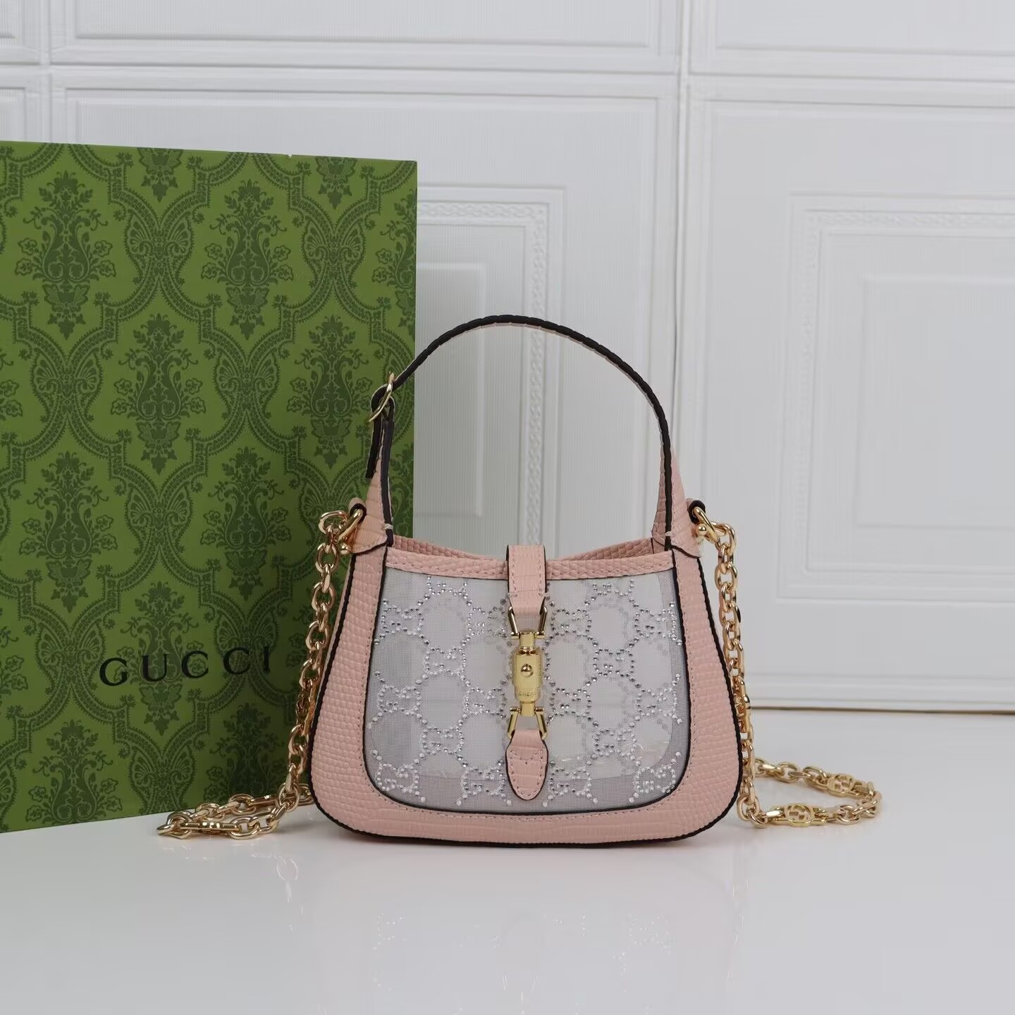 Gvc*1 Jackie 1961 mini crystal GG lizard bag 19x13x3cm