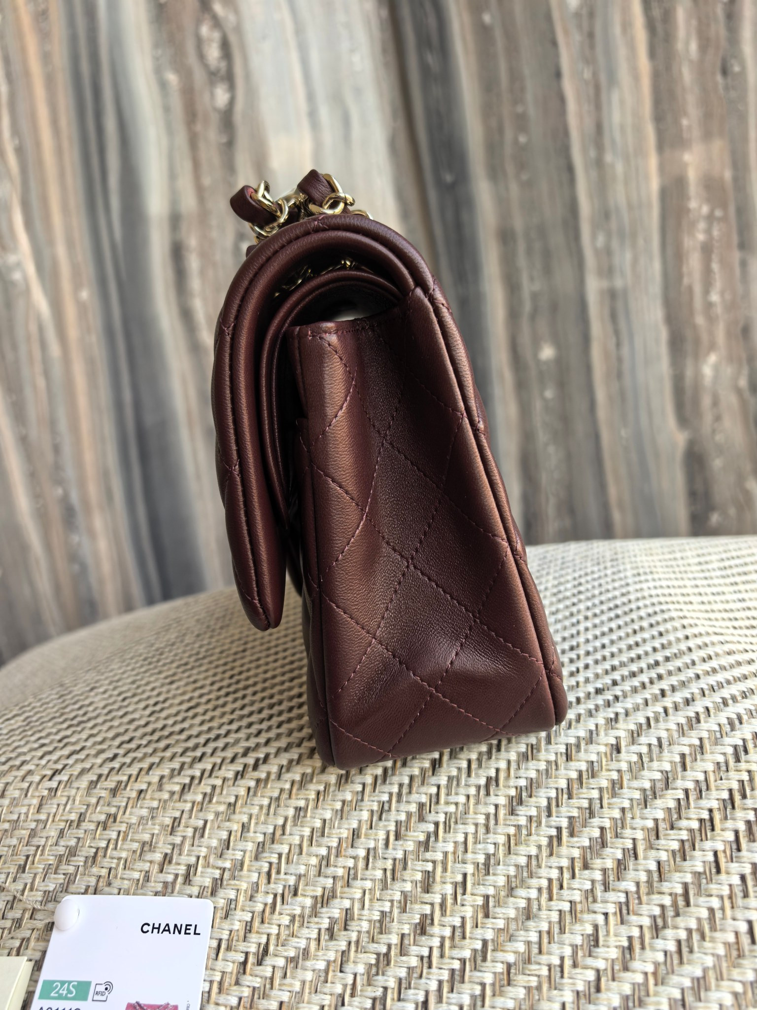 Ch**el classic flap bag chocolate brown with light gold hardware 15.5x25.5x6.5cm