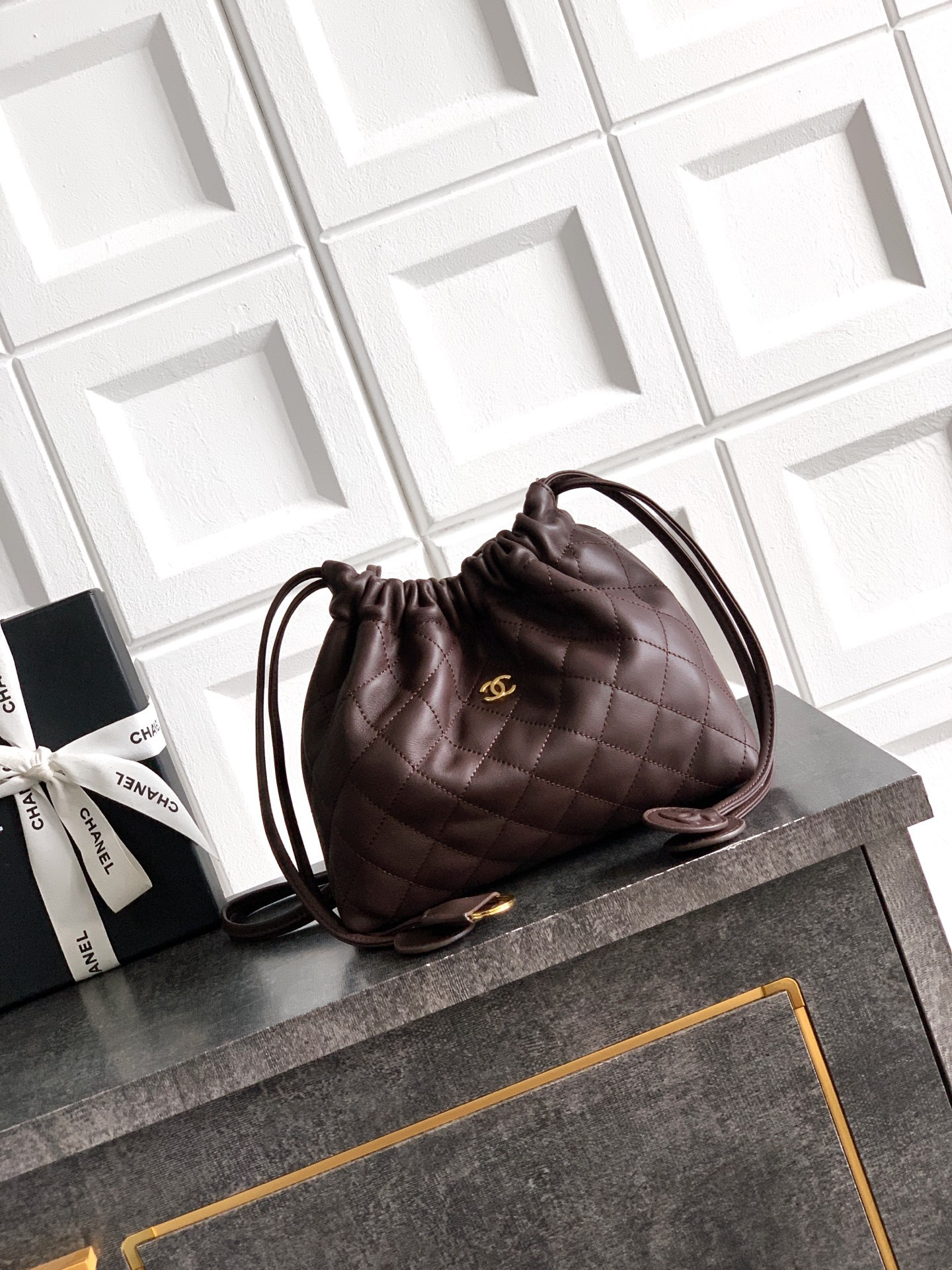 Ch**el clutch with leather strap ap5227 17x22x8cm