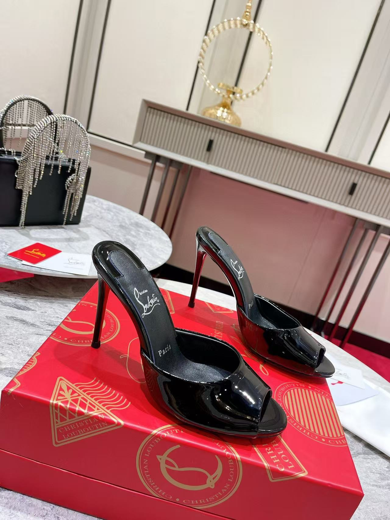 UA Chr1st1an Louboutin Me Dolly 100 Patent Leather Mules