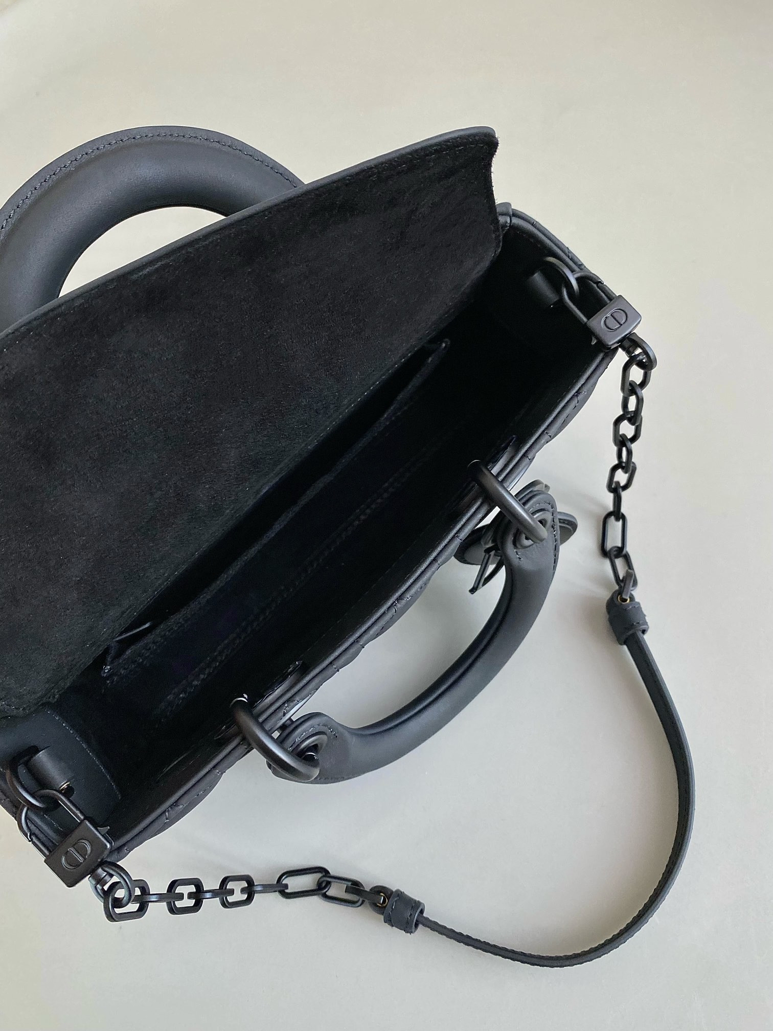 D10r SMALL LADY D-JOY BAG Ultramatte Black Cannage Calfskin
