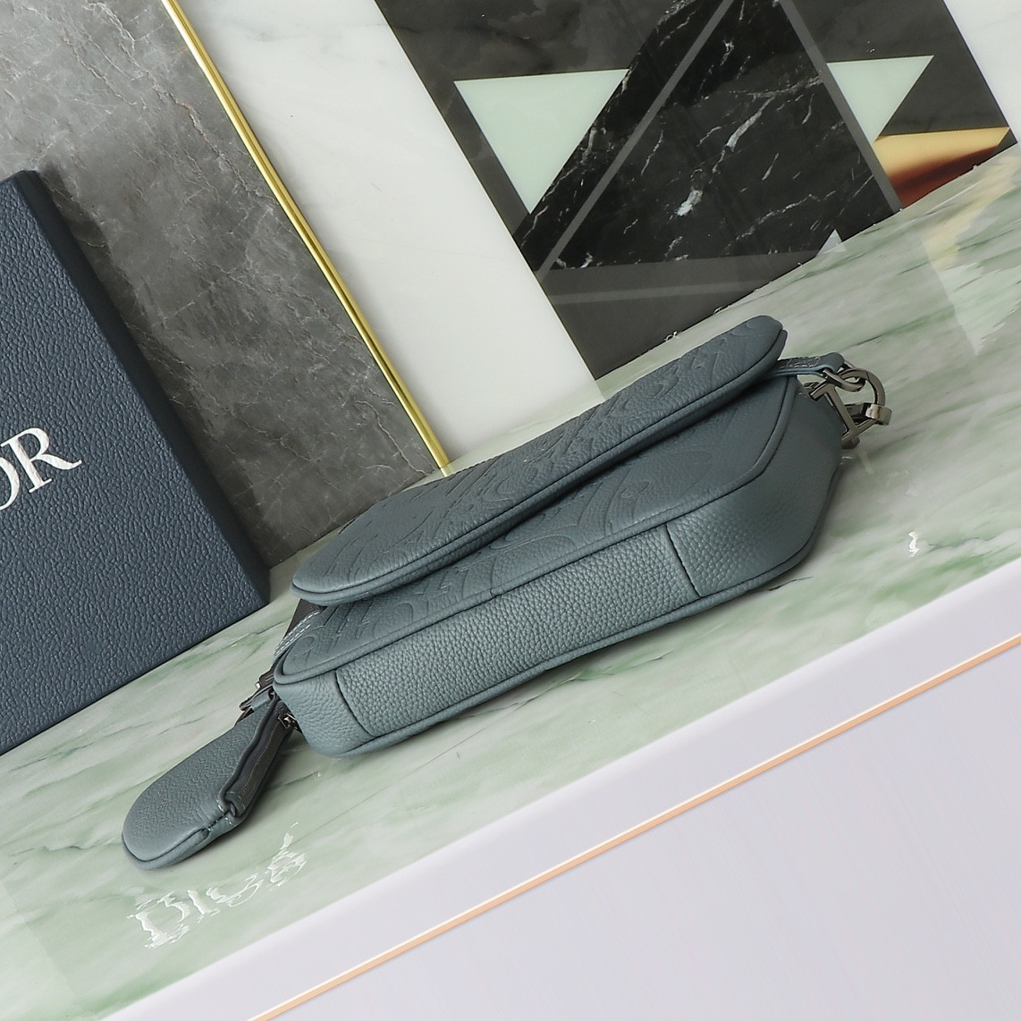 D10r Saddle Triple Pouch Deep Gray D10r Gravity Leather and Deep Gray Grained Calfskin 23x16x4cm