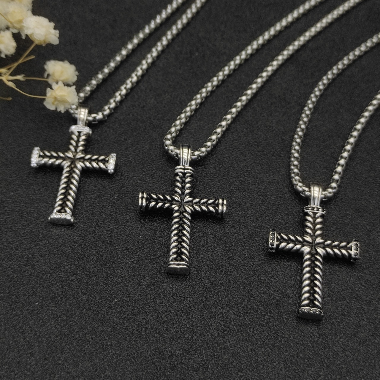 dau1d Yvrm*n cross necklace(chain length 50+5cm delay chain chain thickness 3mm)