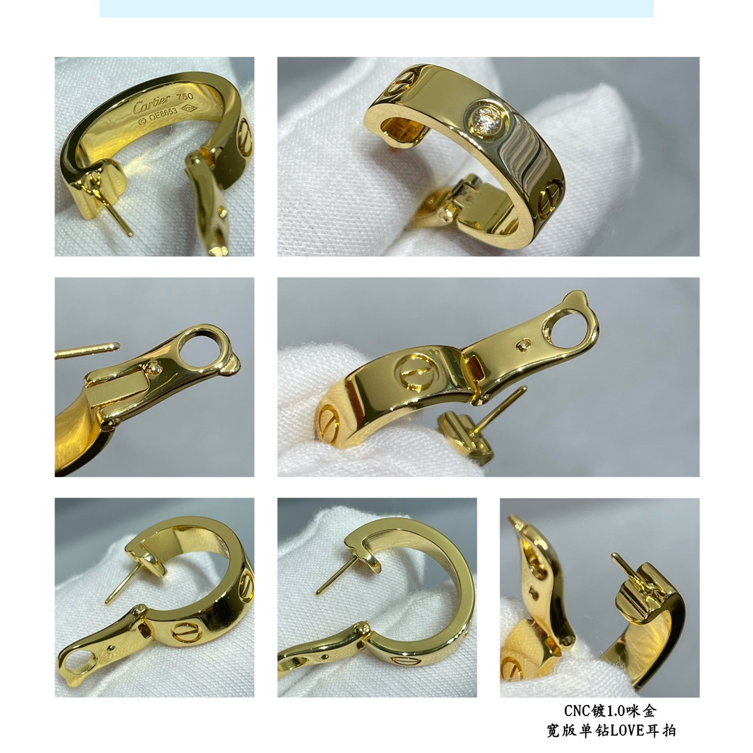 Ca*t1er Wide version single D1am0nd LOVE Earrings
