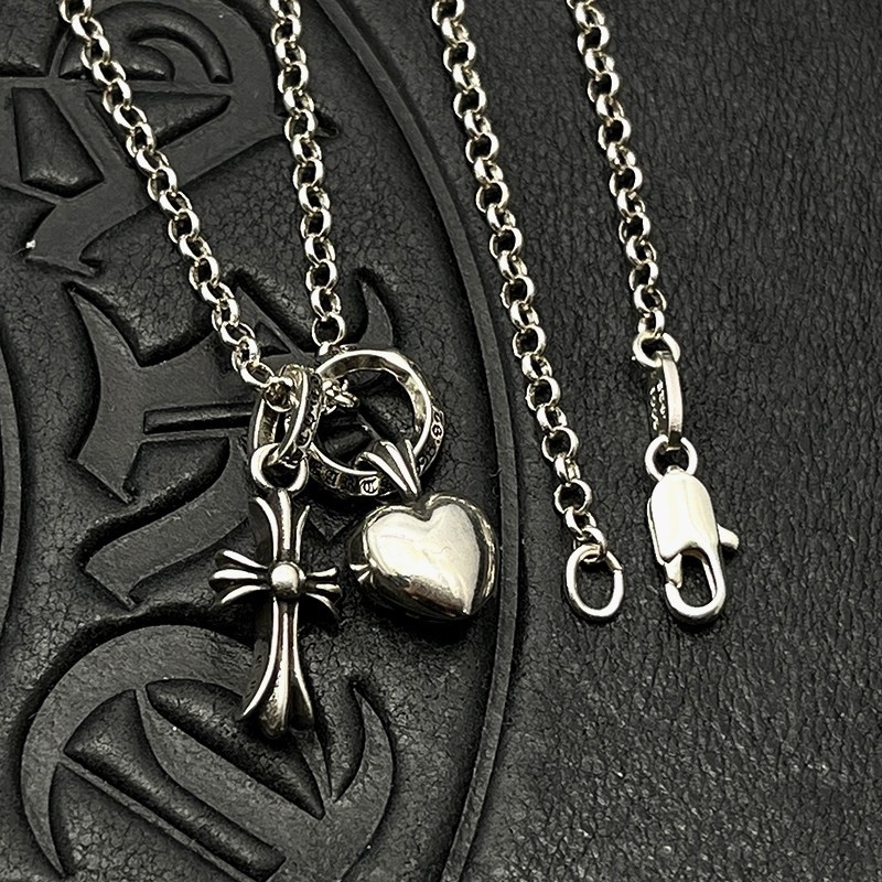 Ch*0me He**ts Heart and Cross Double Pendant Necklace
