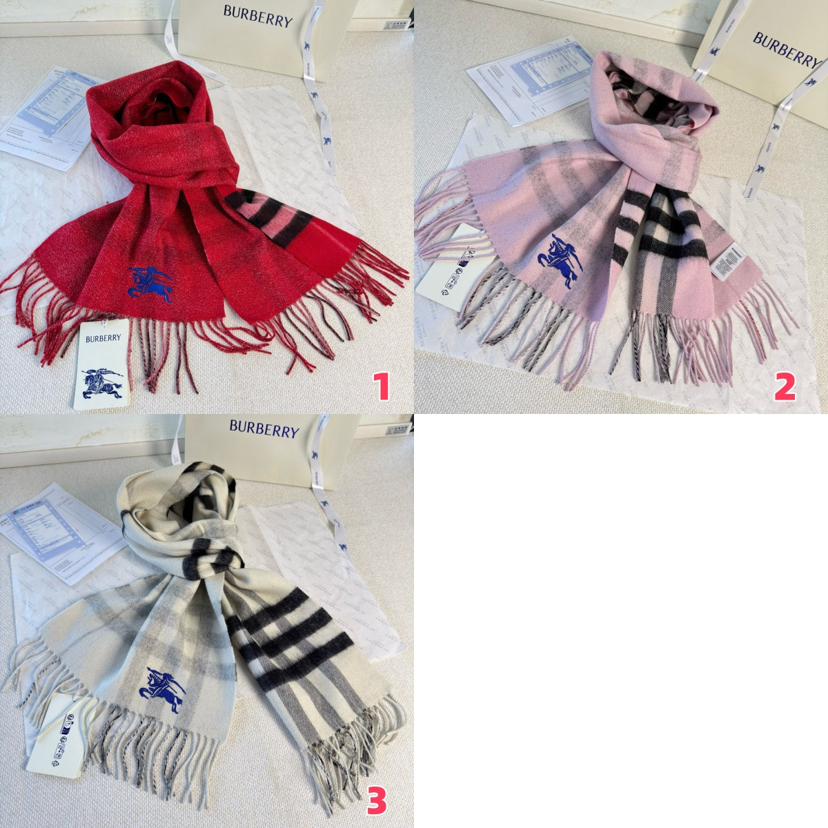 Bv*b*rry Check Cashmere scarf 30x168cm