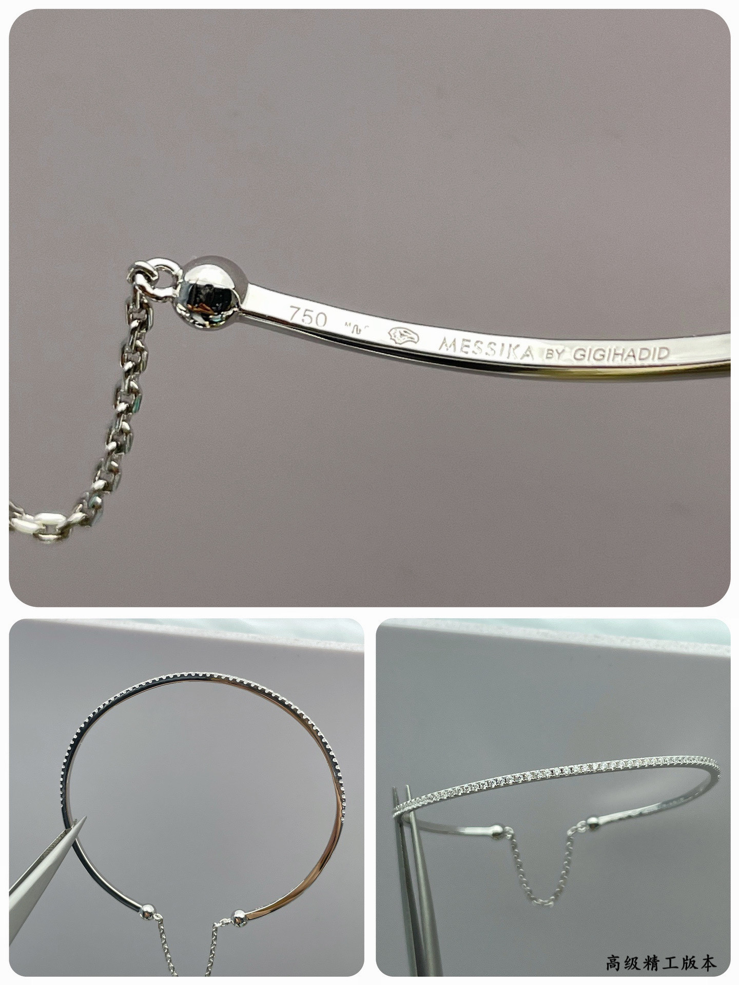 Mes1kaa thin row of d1am0nds bracelet with chain link