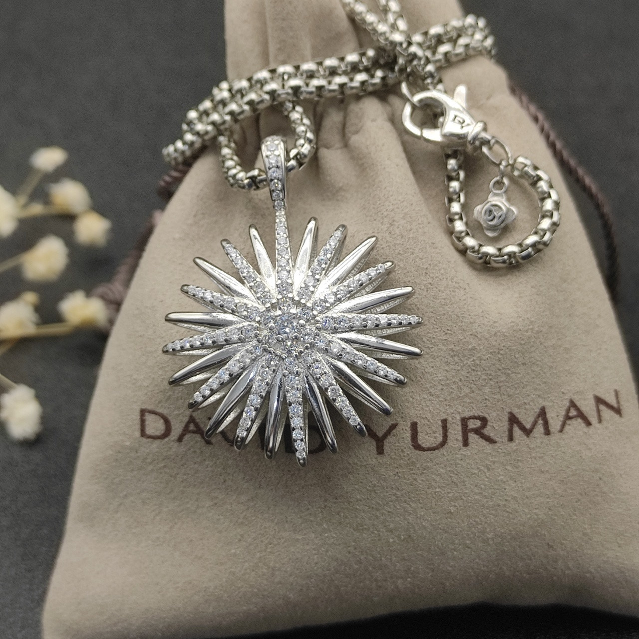 dau1d Yvrm*n sunflower full of d1am0nds necklace(chain length 50+5cm delay chain chain thickness 3mm)