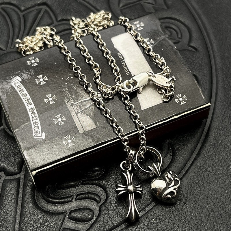 Ch*0me He**ts Heart and Cross Double Pendant Necklace