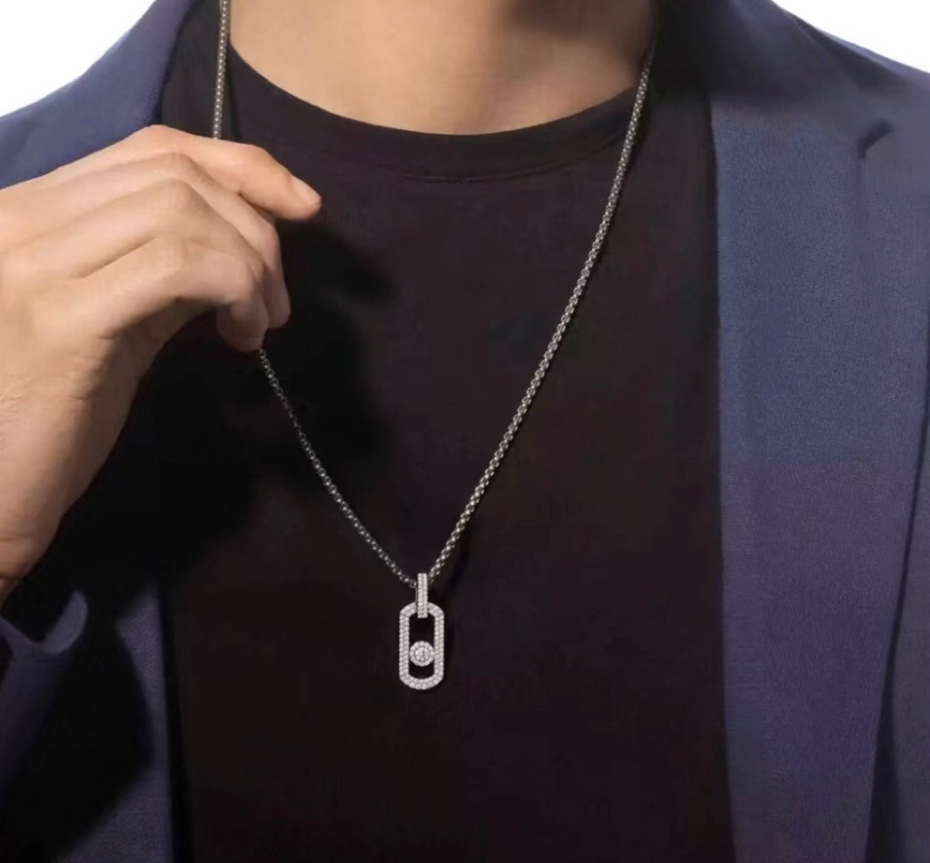 Mes1kaa two-row d1am0nd vertical pendant necklace