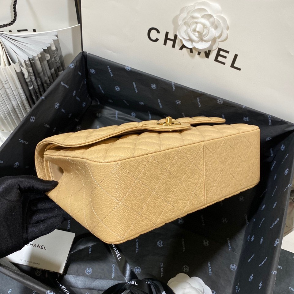 Ch**el Classic Flap Jumbo 30cm CF Khaki Gold 7.6 × 11.7 × 3.9 in
