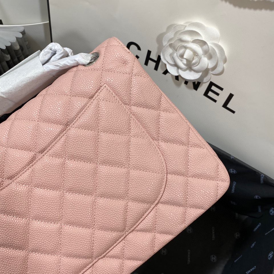 Ch**el Classic Flap Jumbo 30cm CF Pink Silver 7.6 × 11.7 × 3.9 in