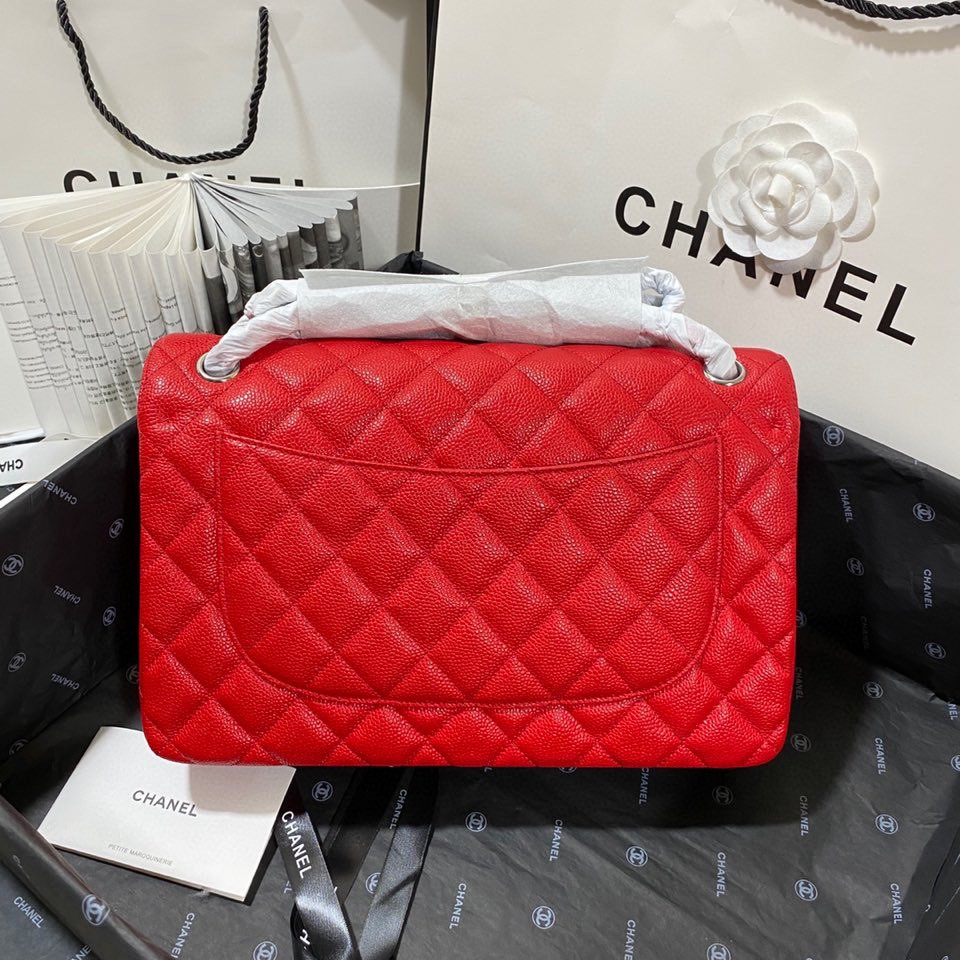 Ch**el Classic Flap Jumbo 30cm CF Red Silver7.6 × 11.7 × 3.9 in