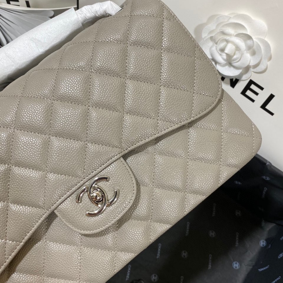 Ch**el Classic Flap Jumbo 30cm CF Grey Silver  7.6 × 11.7 × 3.9 in