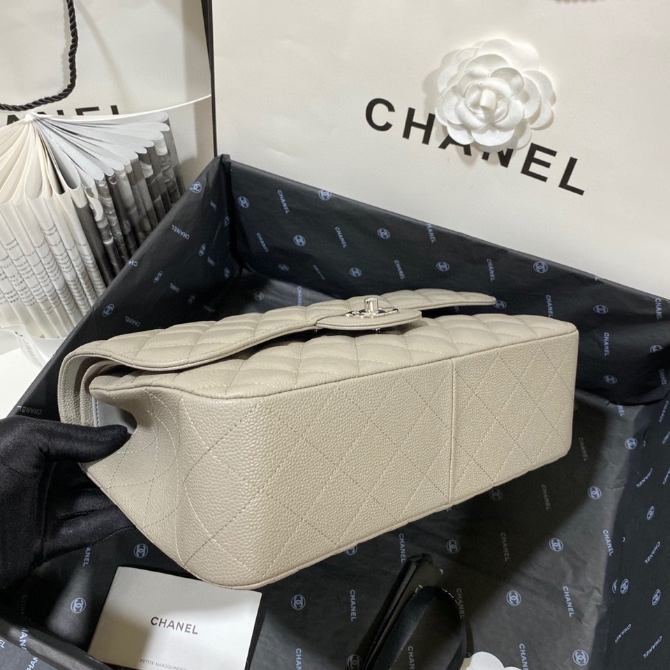 Ch**el Classic Flap Jumbo 30cm CF Grey Silver  7.6 × 11.7 × 3.9 in