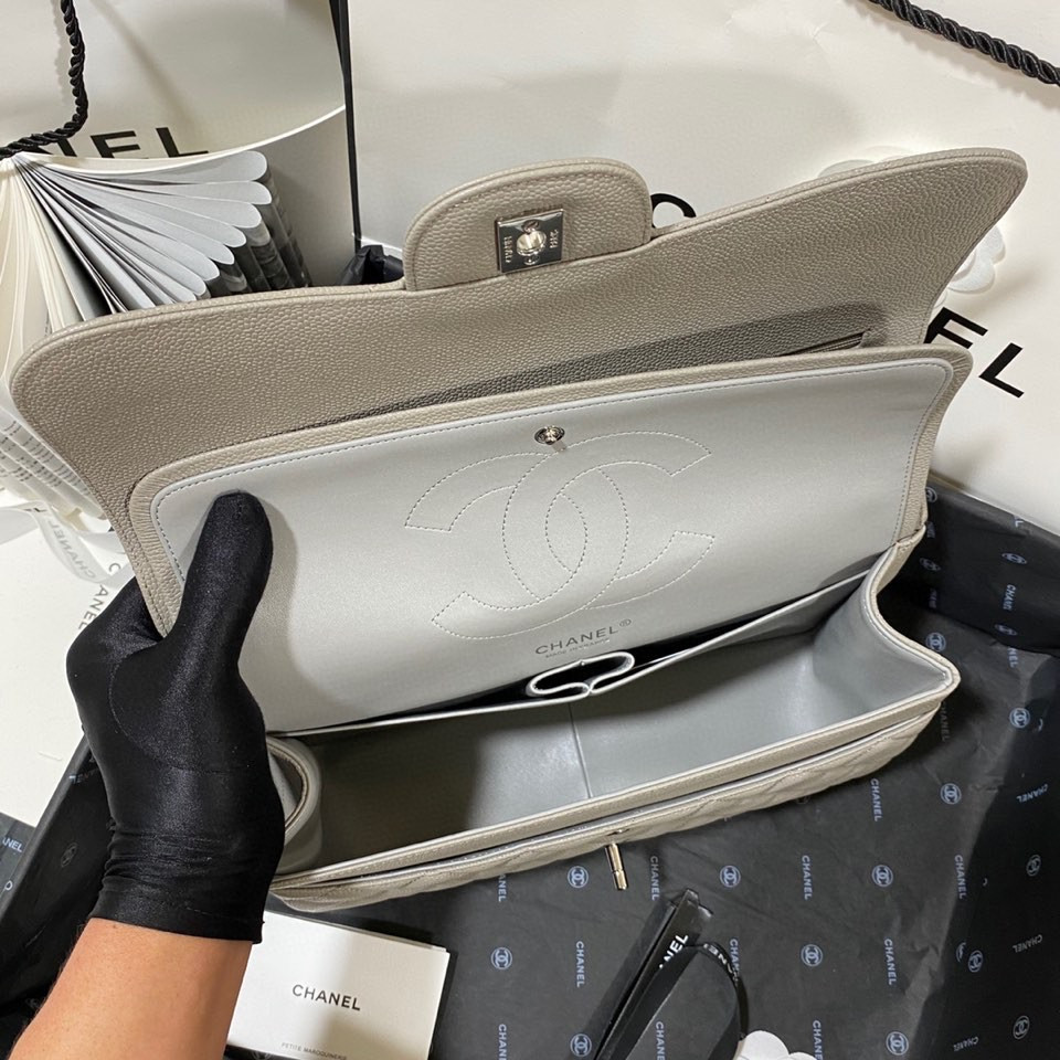 Ch**el Classic Flap Jumbo 30cm CF Grey Silver  7.6 × 11.7 × 3.9 in