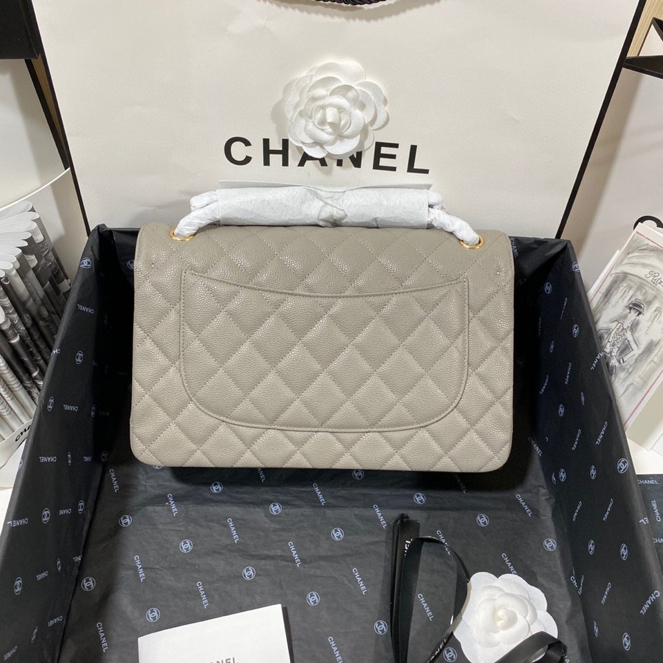 Ch**el Classic Flap Jumbo 30cm CF Grey Gold 7.6 × 11.7 × 3.9 in