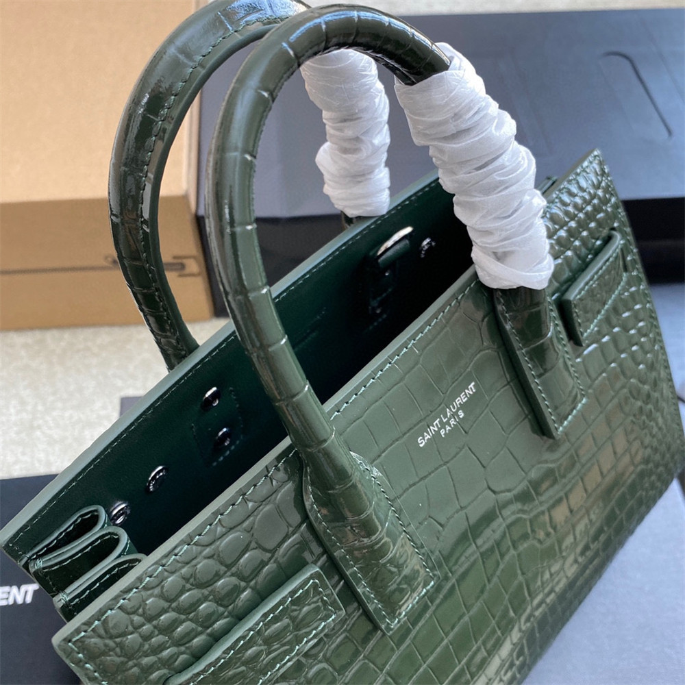 Y51 SAC DE JOUR NANO IN CROCODILE EMBOSSED LEATHER GREEN 8.6 X 6.8 X 3.5 INCHES