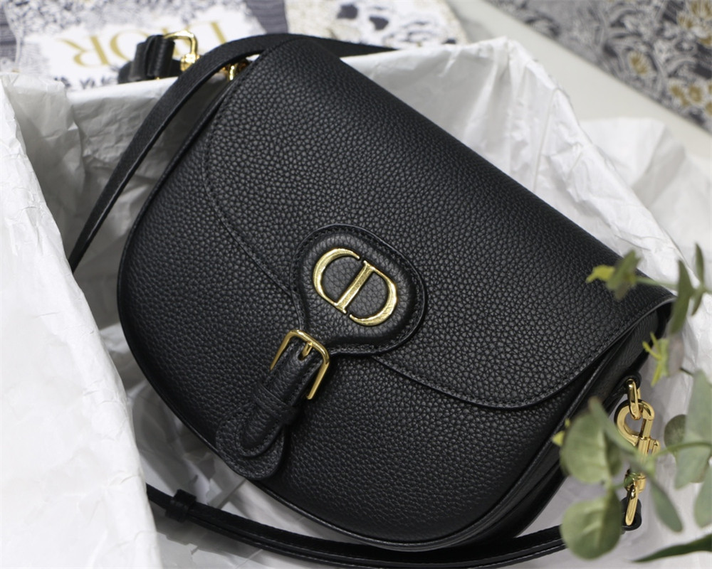 MEDIUM D10r BOBBY BAG Black Grained Calfskin