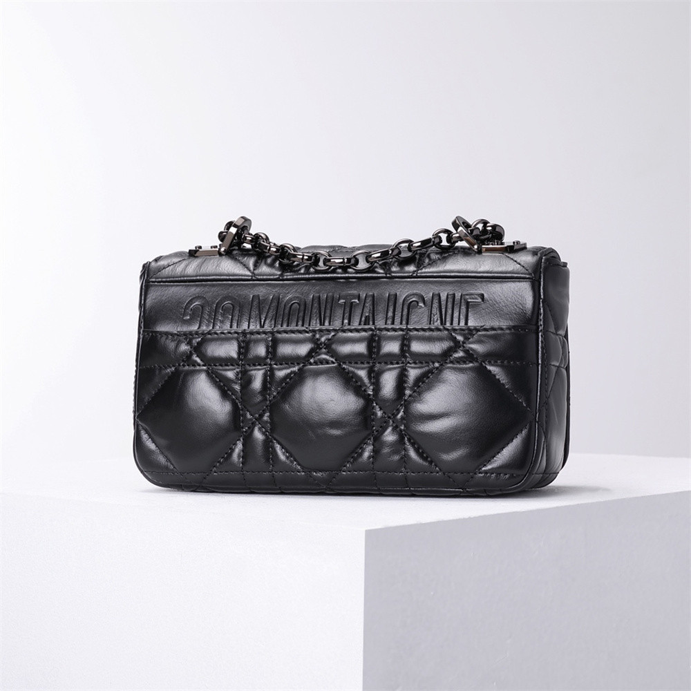 SMALL D10r CARO BAG BLACK S*pple Cannage Calfskin With Silver Hardware 20 x 12 x 7 cm