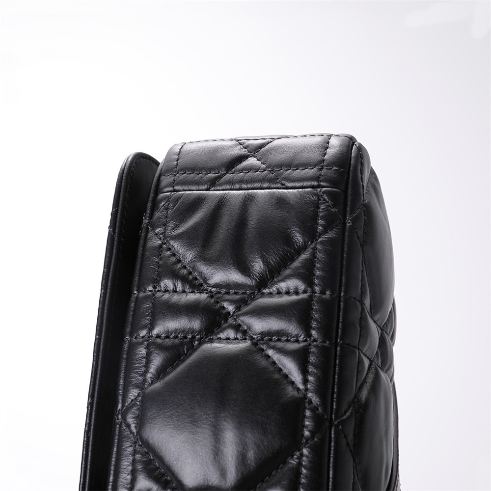 MEDIUM D10r CARO BAG Black S*pple Cannage Calfskin With Silver Hardware 20x12x7cm