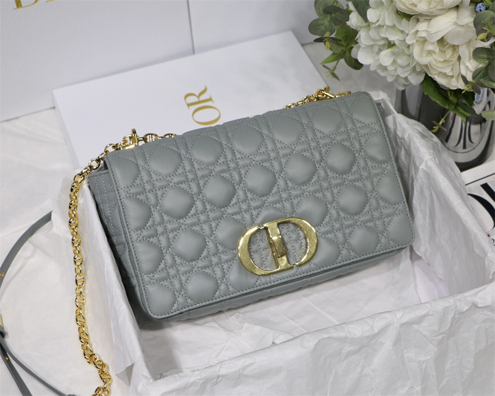 LARGE D10r CARO BAG Stone Gray S*pple Cannage Calfskin 29 x 18 x 10 cm