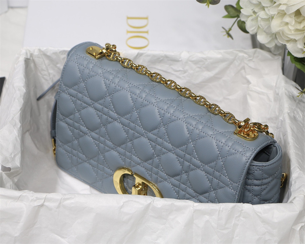 LARGE D10r CARO BAG Light Blue S*pple Cannage Calfskin 29 x 18 x 10 cm