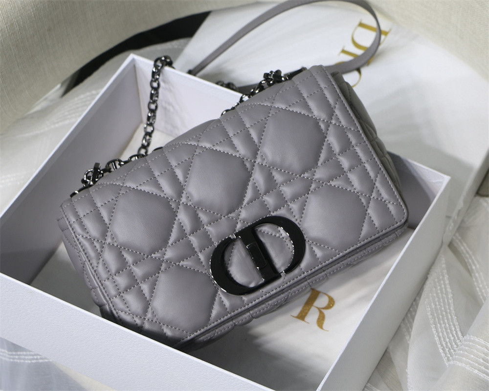 MEDIUM D10r CARO BAG Grey S*pple Cannage Calfskin With Black Hardware 25.5 x 15.5 x 8 cm