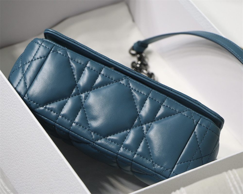 SMALL D10r CARO BAG Navy S*pple Cannage Calfskin With Silver Hardware 20 x 12 x 7 cm