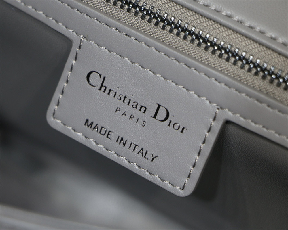 MEDIUM D10r CARO BAG Grey S*pple Cannage Calfskin With Silver Hardware 25.5 x 15.5 x 8 cm