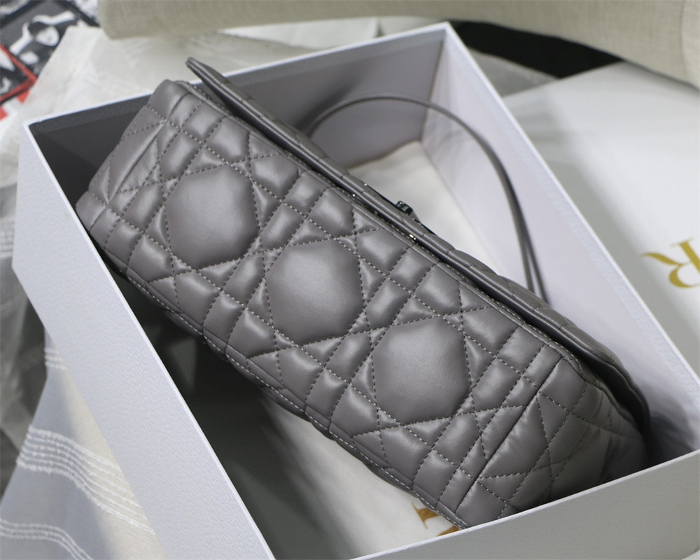 LARGE D10r CARO BAG Stone Gray S*pple Cannage Calfskin With Silver Hardware 29 x 18 x 10 cm