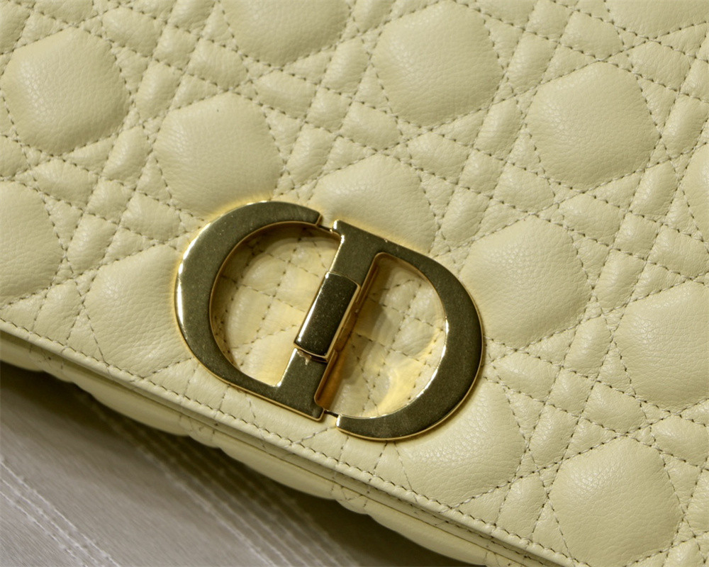 LARGE D10r CARO BAG light yellow S*pple Cannage Calfskin 29 x 18 x 10 cm