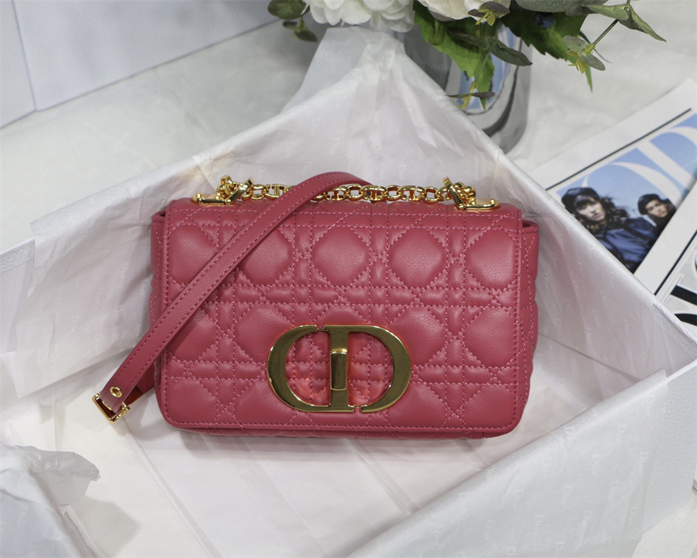 SMALL D10r CARO BAG Light red S*pple Cannage Calfskin 20 x 12 x 7 cm