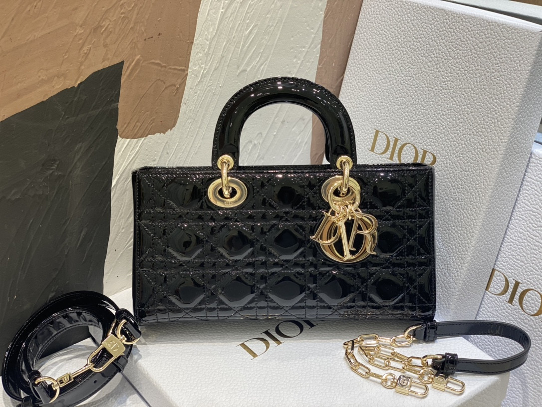 D10r SMALL LADY D-JOY BAG Black Patent 26x6x14cm