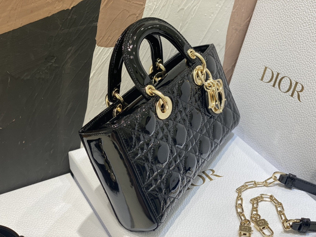 D10r SMALL LADY D-JOY BAG Black Patent 26x6x14cm