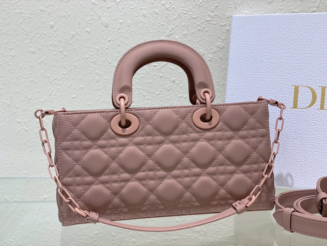 D10r SMALL LADY D-JOY BAG Ultramatte Pink Cannage Calfskin