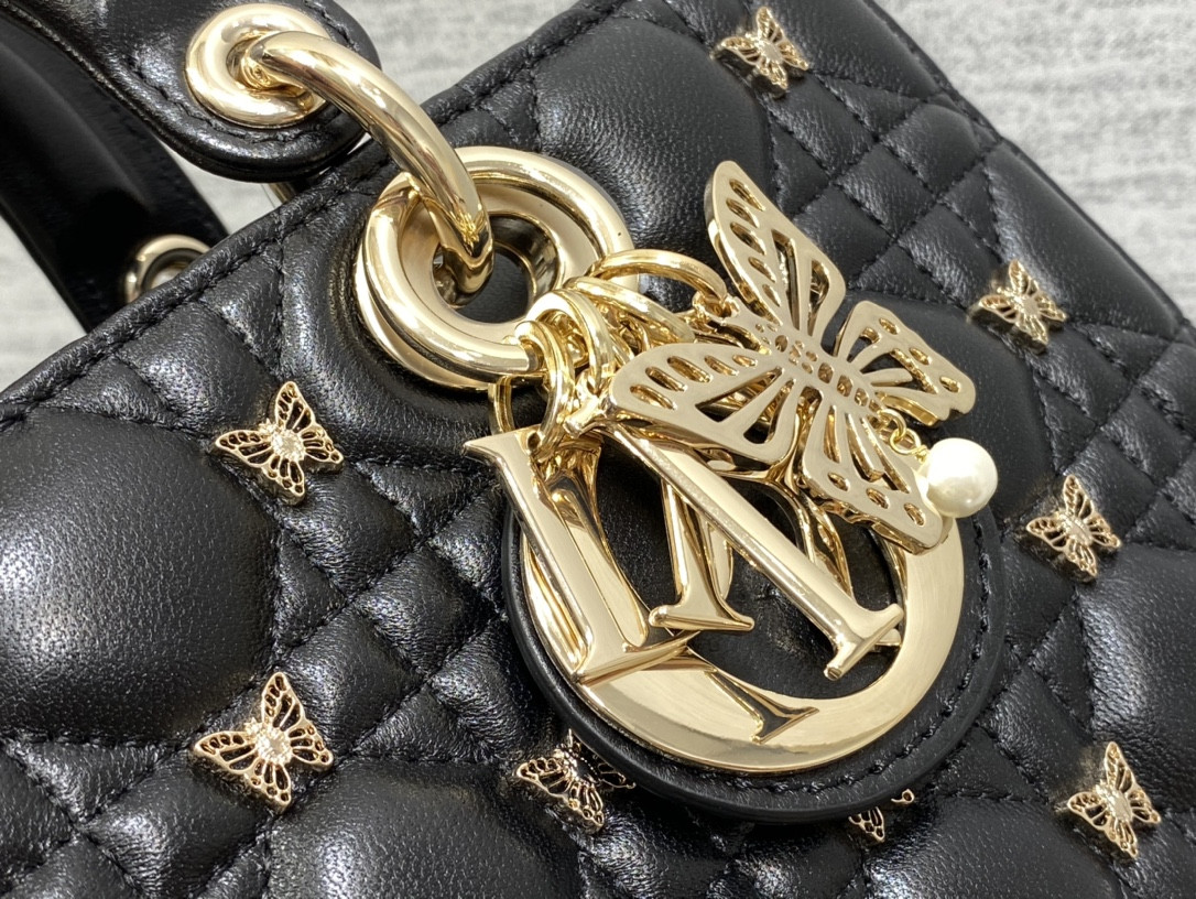 D10r MEDIUM LADY D-JOY BAG Black with Butterfly Studs