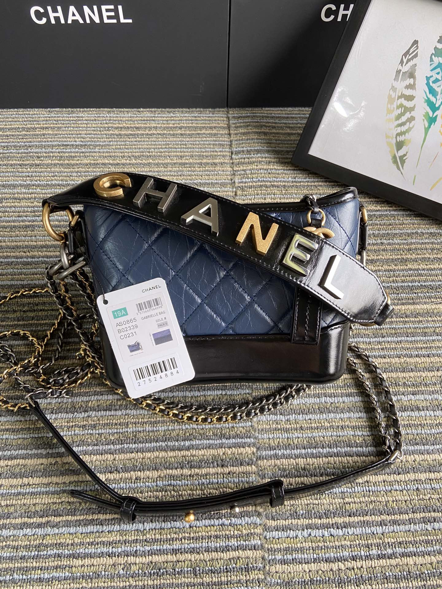 Ch**el Gabrielle SMALL BLUE with shoulder strap letters 20 x 15 x 8cm