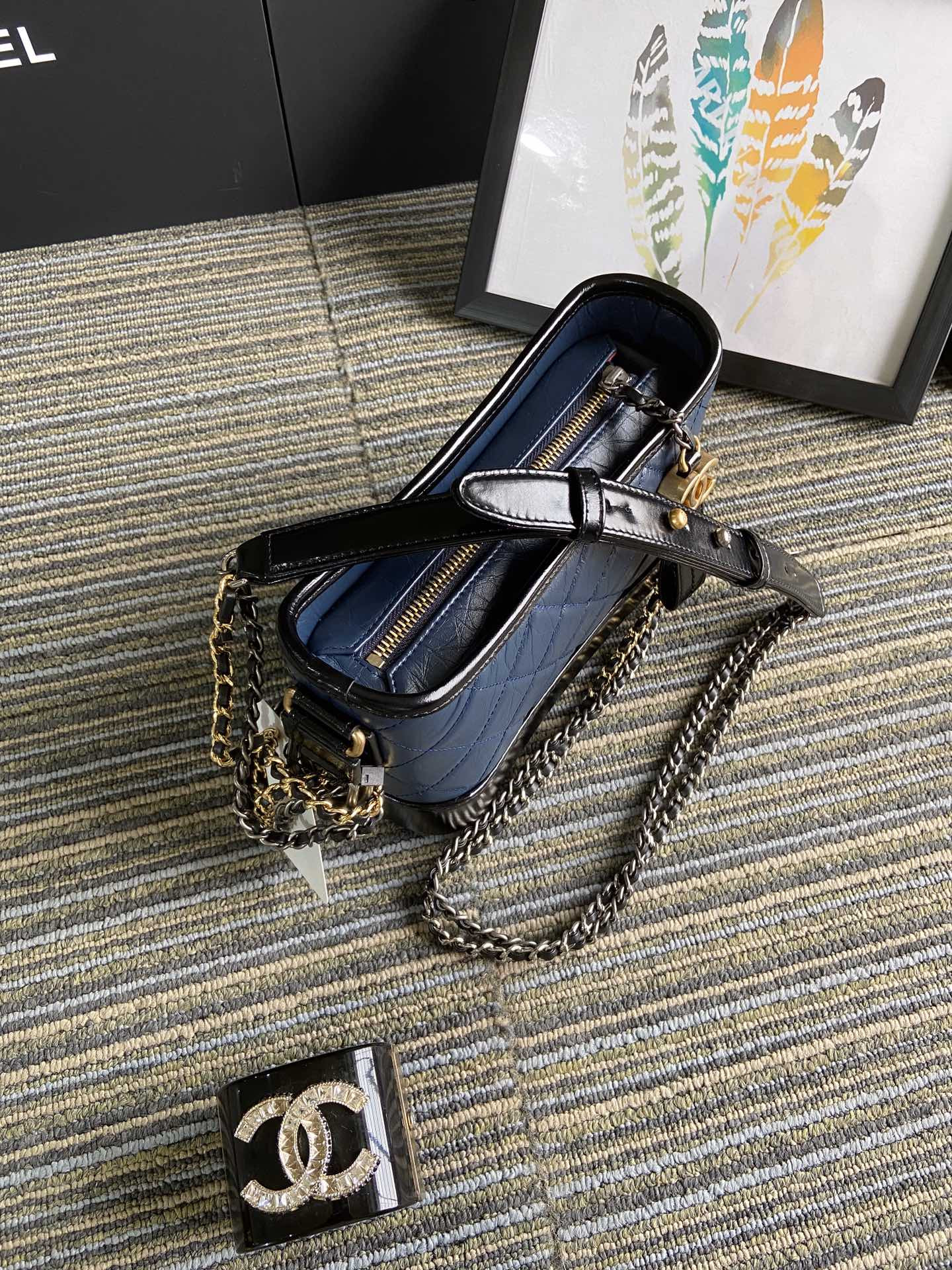 Ch**el Gabrielle SMALL BLUE with shoulder strap letters 20 x 15 x 8cm